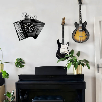 1pc Accordion-Themed Vinyl Wall Clock - Unique Irregular Shape, Silent Non-Ticking Battery Operated, Musical Notes & Black/White Design for Living Room, Bedroom Decor - Perfect Gift for Birthdays, Christmas, Halloween, Bedroo