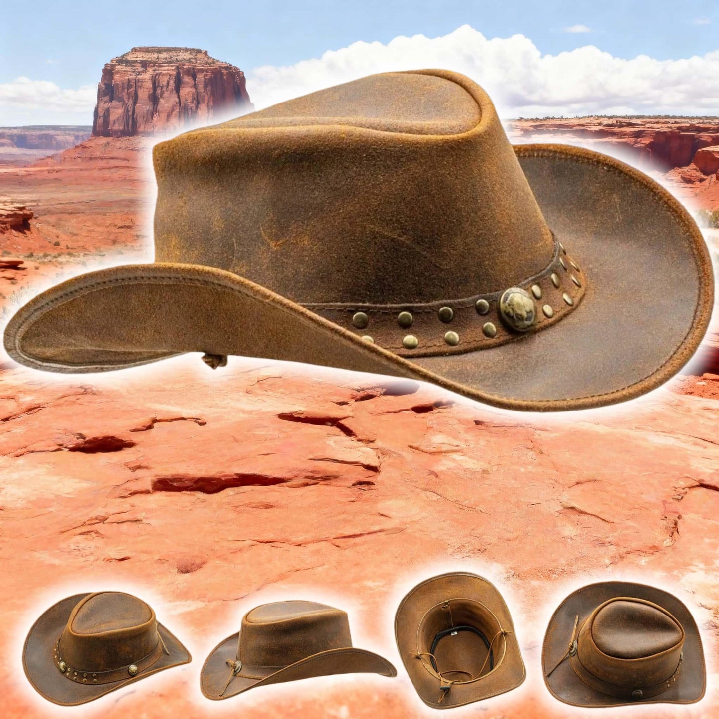Men and Women Brown Genuine Leather Cowboy Western Hat – Classic Western Hat for Outdoor Adventures, Rodeo, Ranch, Country, Hiking, Travel, Festivals, Camping, Road Trips, Horse Riding, Costume, Halloween Parties – Stylis