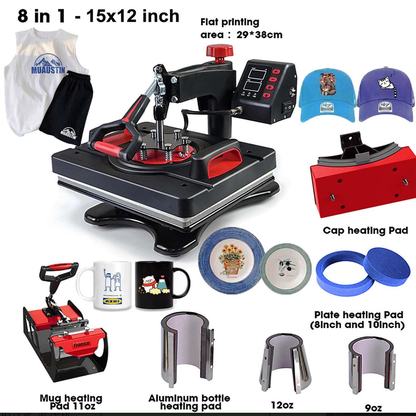HOMDOX Upgraded 8 in 1 / 5 in 1 Heat Press Machine 15 x 12 Inch Professional Heat Transfer Machine 360-Degree Swing Away Multifunction Industrial-Quality Digital Sublimation Combo Heat Press for T Shirt Mug Hat Plate Cap for