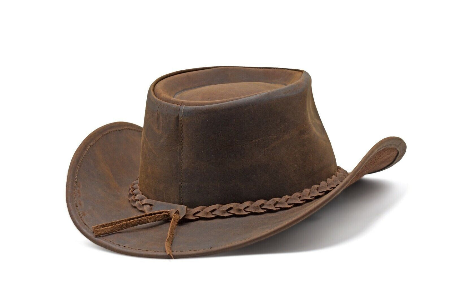 Men & Women Brown Genuine Leather Western Cowboy Hat – Classic Outdoor Riding & Ranch Style Headwear for Travel, Festivals, Horseback Riding, Camping, Hiking & Country Events – Perfect Gift for Thanksgiving, Christmas, Ne