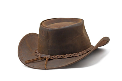 Men & Women Brown Genuine Leather Western Cowboy Hat – Classic Outdoor Riding & Ranch Style Headwear for Travel, Festivals, Horseback Riding, Camping, Hiking & Country Events – Perfect Gift for Thanksgiving, Christmas, Ne