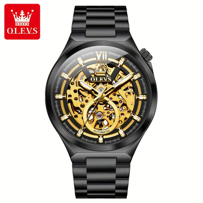 OLVES Stainless Steel Automatic Mechanical Watches For Men Luxury Top Brand Business Fashion Men'S Watches New Trend Classic Original High Quality Best Selling Men'S Wrist Watches, Without Battery