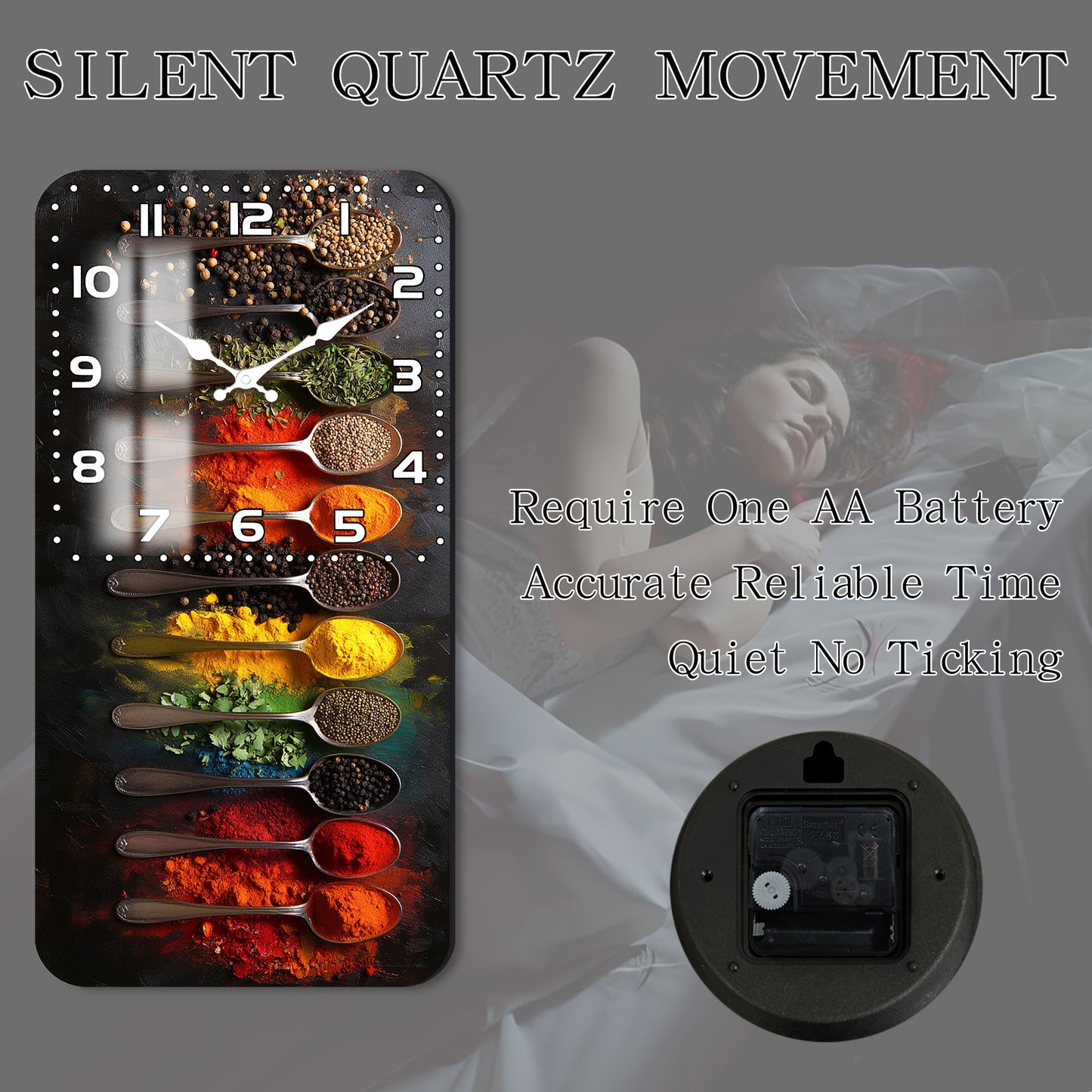 1pc Fantasy Round Wall Clock, Spice Kitchen Decorative Clock, Wooden Wall Clock, Suitable for Kitchen, Living Room, Bedroom Decoration, Ideal Birthday, Thanksgiving, New Year Gift, AA Battery Powered