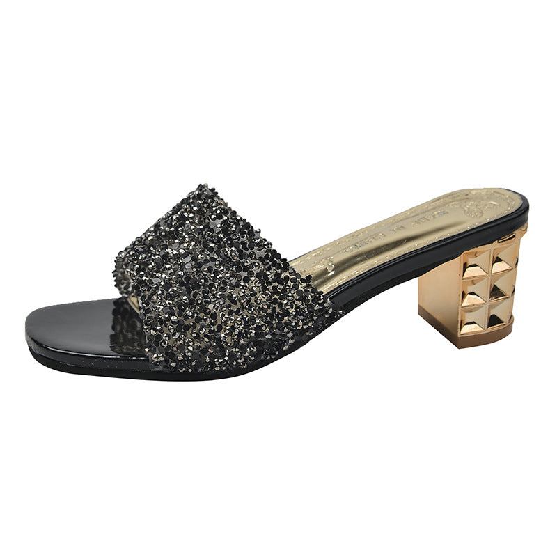 Women'S Chunky Heel Sandals - Slip-On Open-Toe High Heels with Ankle Strap, Golden Glamorous Party Shoes for Formal Events, Weddings, Nightouts - Cushioned Insole & Non-Slip PVC Sole - Available in Wide Widths (Women'S Summer