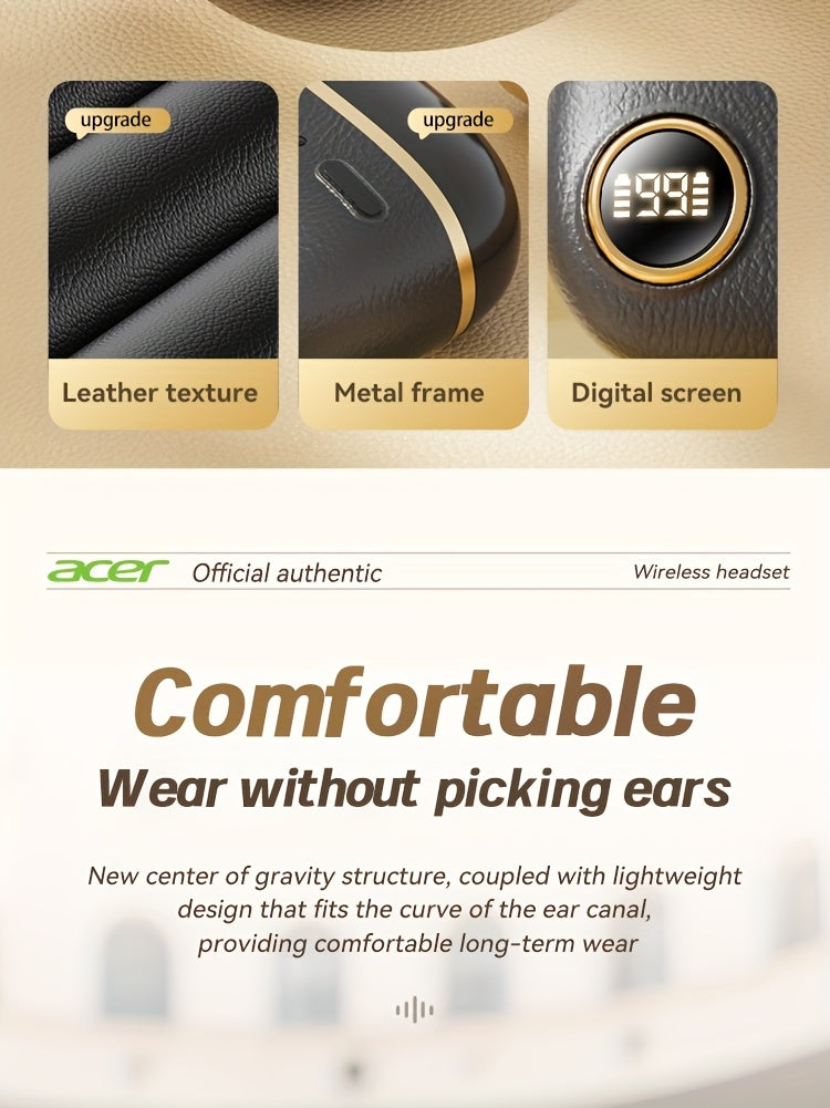 ACER TWS Wireless Earbuds with Deep Bass Stereo + Call Noise Cancellation, Long-Lasting Comfort, HIFI Sound, Lightweight Touch Design, Classic Retro Style, Non-Painful Wear for Sports, Running, Learning, Business, Music - Chr