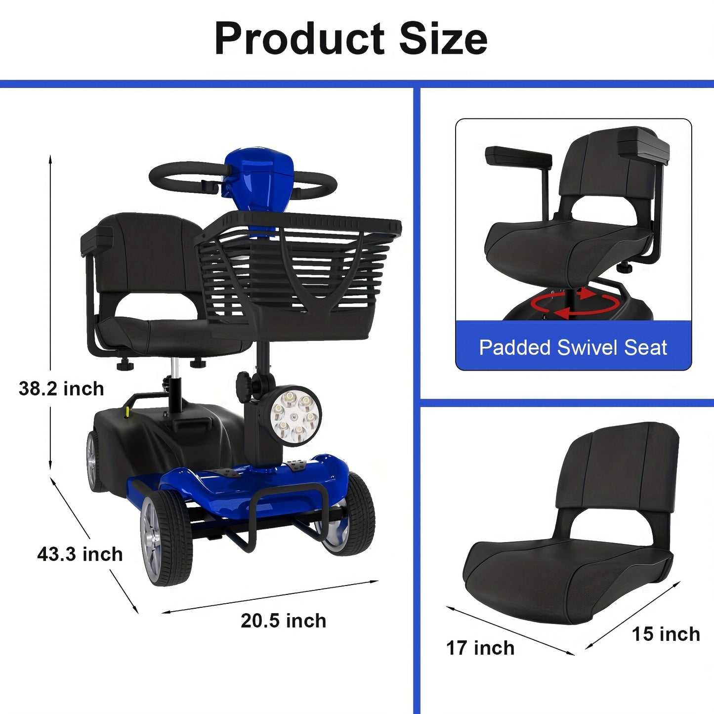 15-Mile Range Electric Mobility Scooter for Adults & Seniors - 250W Motor, 240WH Battery, Foldable 4-Wheel Design, 265LB Capacity, Compact Portable w/Cup Holder - Indoor/Outdoor Use, Electric Scooter for Adults, Indoor Mobili
