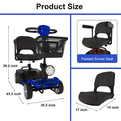 15-Mile Range Electric Mobility Scooter for Adults & Seniors - 250W Motor, 240WH Battery, Foldable 4-Wheel Design, 265LB Capacity, Compact Portable w/Cup Holder - Indoor/Outdoor Use, Electric Scooter for Adults, Indoor Mobili