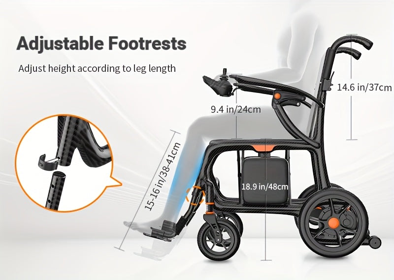 100% Carbon Fiber Electric Wheelchair 28lbs Ultra-Light Foldable No Assembly Required Dual Batteries 28-Mile Range All-Terrain Capable And FAA Approved