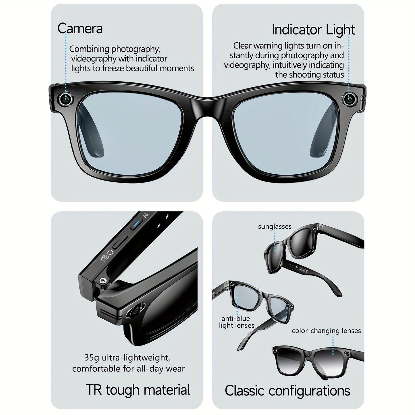 AI Smart Glasses 2025 New Voice Smart Glasses, High-definition 8 Million Camera, Intelligent Real-time Translation, Wireless Call Music Playback And Smart Glasses, Smart Camera Glasses with Multiple Languages, Suitable for iP