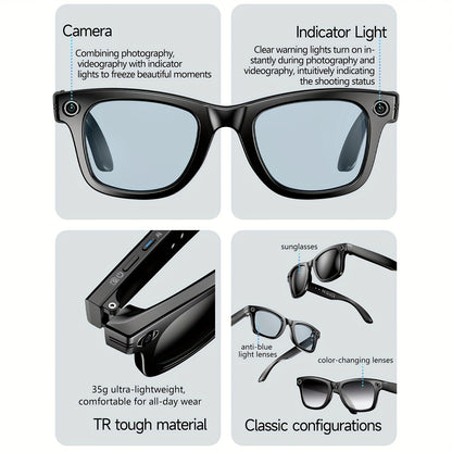 AI Smart Glasses 2025 New Voice Smart Glasses, High-definition 8 Million Camera, Intelligent Real-time Translation, Wireless Call Music Playback And Smart Glasses, Smart Camera Glasses with Multiple Languages, Suitable for iP
