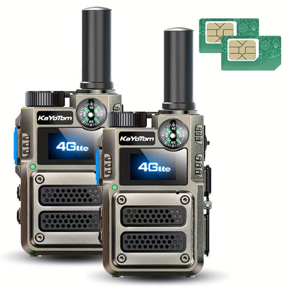 2 Global Walkie-Talkies with Unlimited Range Communication 5000 Kilometers Long-Distance Radio. Three-color Lights Can Be Switched. Compass-style Handheld. PoC Rechargeable. Multi-functional Two-way Communication with High-qu