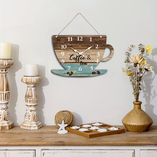 [Creative Clock] Minimalist Creative 1pc Unique Clock, Coffee Cup Shaped Wooden Wall Clock | Silent Quartz Retro Design, Suitable for Bedroom Living Room Office Kitchen Bathroom, Battery Operated (Battery Not Included)