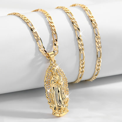 14K Golden Plated Virgin of Guadalupe Pendant Necklace with Sparkling Zirconia - Elegant Boho Style, Prayer & Blessing Charm, Perfect Mother'S Day Gift, Festive Jewelry | Elegant Boho Necklace | Zirconia Encrusted Pendant, Vi