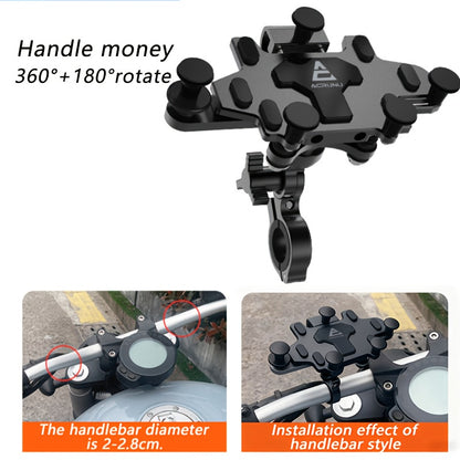 Aluminum Alloy Motorcycle Phone Mount Holder [Dual Vibration Dampener] [Metal Adjustment Arm] Motorcycle Accessories, for 4.7-7.2 Inch Samsung Apple Phone, Bike Phone Grip, Handlebar Phone Mount, Compact Holder, Sturdy Constr