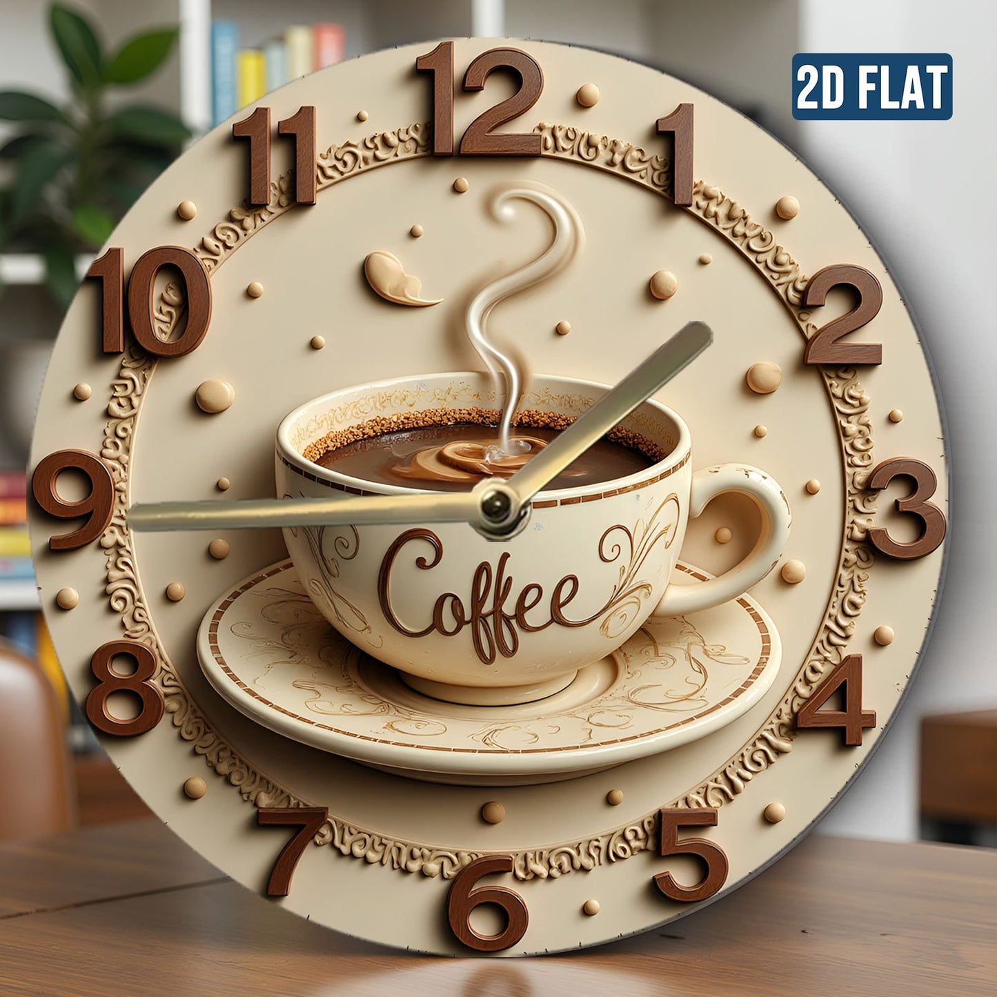 Coffee Lover's Wall Clock - Silent Non-Ticking Modern Coffee Cup Design with Steaming Mug, Beige/ Brown Decor - Acrylic Kitchen, Living Room, Office Clock - Perfect Gift for Christmas, Mother's Day, Valentine's - AA Battery P