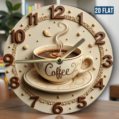 Coffee Lover's Wall Clock - Silent Non-Ticking Modern Coffee Cup Design with Steaming Mug, Beige/ Brown Decor - Acrylic Kitchen, Living Room, Office Clock - Perfect Gift for Christmas, Mother's Day, Valentine's - AA Battery P