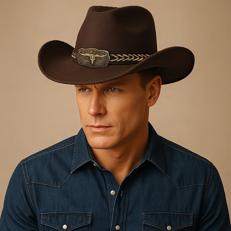 Classic Western Cowboy Hat - Wide Brim, Lightweight Felt Cowboy Hat with Drawstring Closure, Unisex for Men & Women, Western, Farm, Beach, Party, Everyday Outdoor - Vintage Western Style Hat in Gift Box, Wide Brim Cowboy Hat,