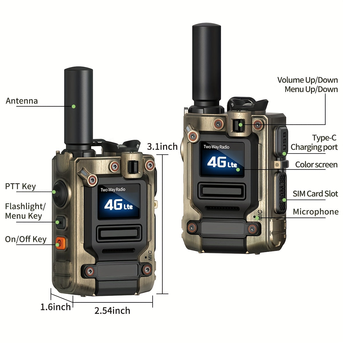 2 Pack AIRITON Global POC 4G LTE Walkie Talkie with SIM Cards,Unlimited Range radios Long Range walkie talkies 5000 Miles Nationwide AI-G7 Rechargeable Two-Way Radios Portable Type-C Fast Charging for Camping Hiking