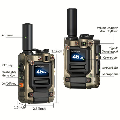 2 Pack AIRITON Global POC 4G LTE Walkie Talkie with SIM Cards,Unlimited Range radios Long Range walkie talkies 5000 Miles Nationwide AI-G7 Rechargeable Two-Way Radios Portable Type-C Fast Charging for Camping Hiking