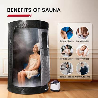 Portable Sauna Box for Home | Personal SPA Steam Sauna with 10 Min Fast Heating & 9 Levels Heat, Warm Sauna Tent with 101.44oz/1200W Steamer, Folding Chair, Remote Control for Body Relaxation, Polypropylene Cotton, Electric H