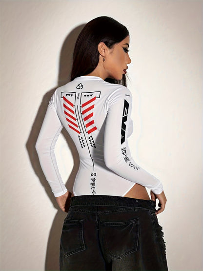 Spicy style, windbreaker-style printed long-sleeved half-high-neck one-piece top for women - a stylish and summer top that will definitely become a hit on the streets!