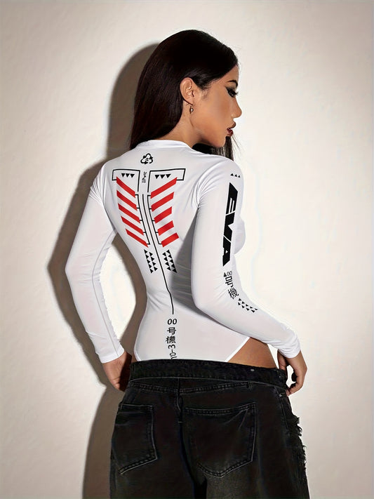 Spicy style, windbreaker-style printed long-sleeved half-high-neck one-piece top for women - a stylish and summer top that will definitely become a hit on the streets!