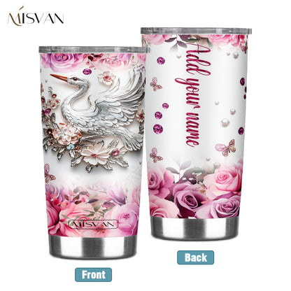 1pc Customized Name Stainless Steel Tumbler | 20oz/22oz/40oz Insulated Water with Lid, Reusable, Round Shape, 304 Stainless Steel, Ideal for Easter, Thanksgiving, Father'S Day, Mother'S Day, Graduation, White Diamond Butterfl