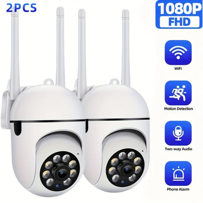 JOOAN 2pcs Wireless WiFi Security Camera System 1080P HD Indoor/Outdoor-like (No) /Pet/Camera Monitoring, PTZ (Pan/Tilt/Zoom), Two-Way Audio, Night Vision, Motion Detection, 2.4G Wi-Fi Smart Home Surveillance Cameras with