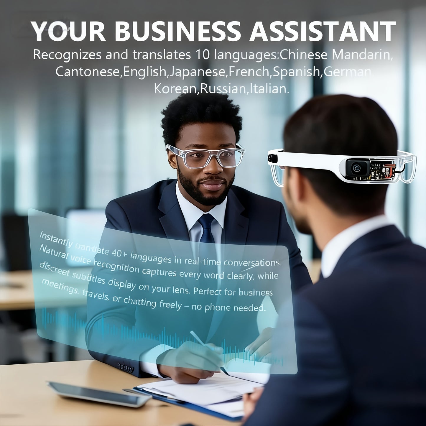 2025 Real-Time Translation Smart Glasses with 160 Language, 4K Video Recording & Wireless Calling - Magnetic Fast-Charging Wireless Eyewear for Travel, Business, Smart Device Compatibility (-)