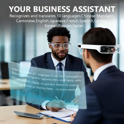 2025 Real-Time Translation Smart Glasses with 160 Language, 4K Video Recording & Wireless Calling - Magnetic Fast-Charging Wireless Eyewear for Travel, Business, Smart Device Compatibility (-)
