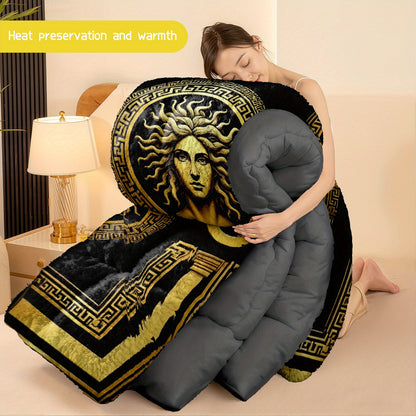 3pcs (1 comforter + 2 pillowcases) Medusa - Inspired Flannel and Milk - Velvet Comforter Set, Soft & Warm Bedding for Adults, Cozy and Trendy Bedding Essentials