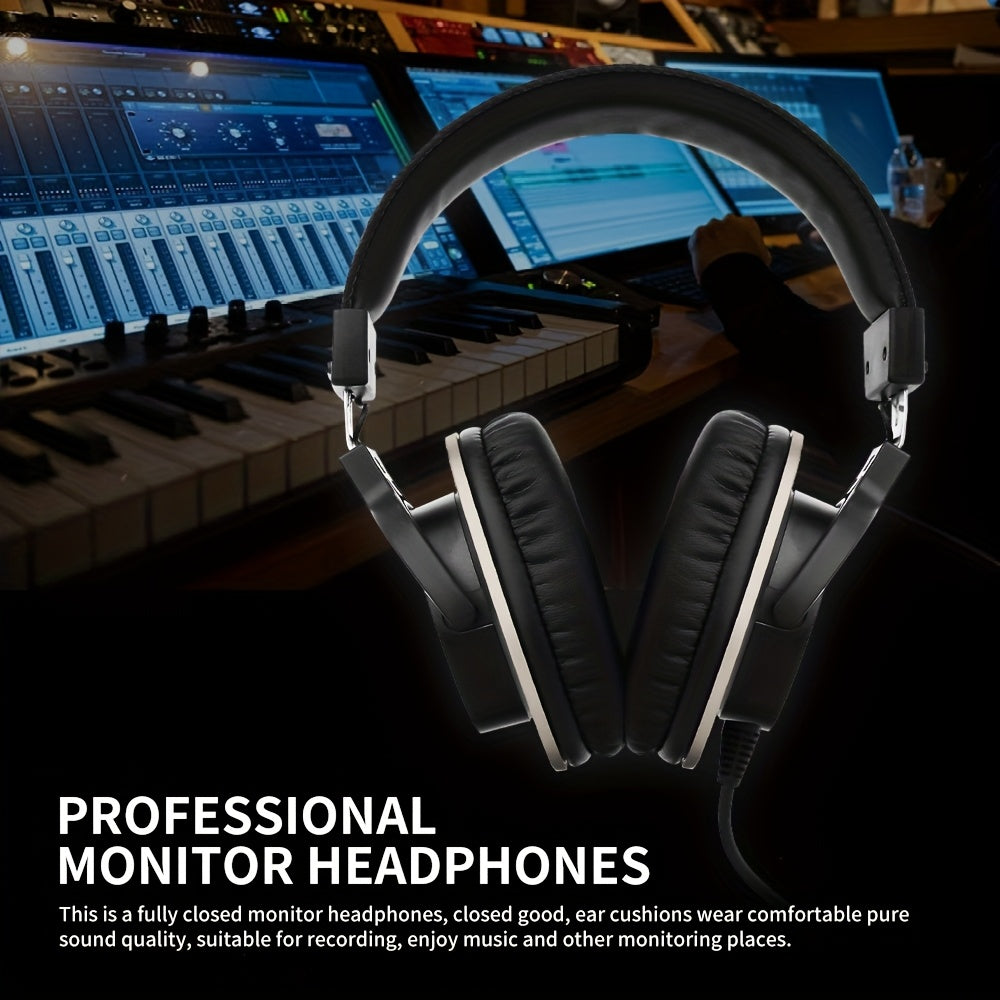HP60 Professional DJ Monitor Headphones Closed-Back Headphones with 3.5mm + 6.35mm Plug, Rich High Treble, Suitable for DJs, Recording Studios, and Music Production Equipment, Studio Headphones, Closedback Design, Durable Hea