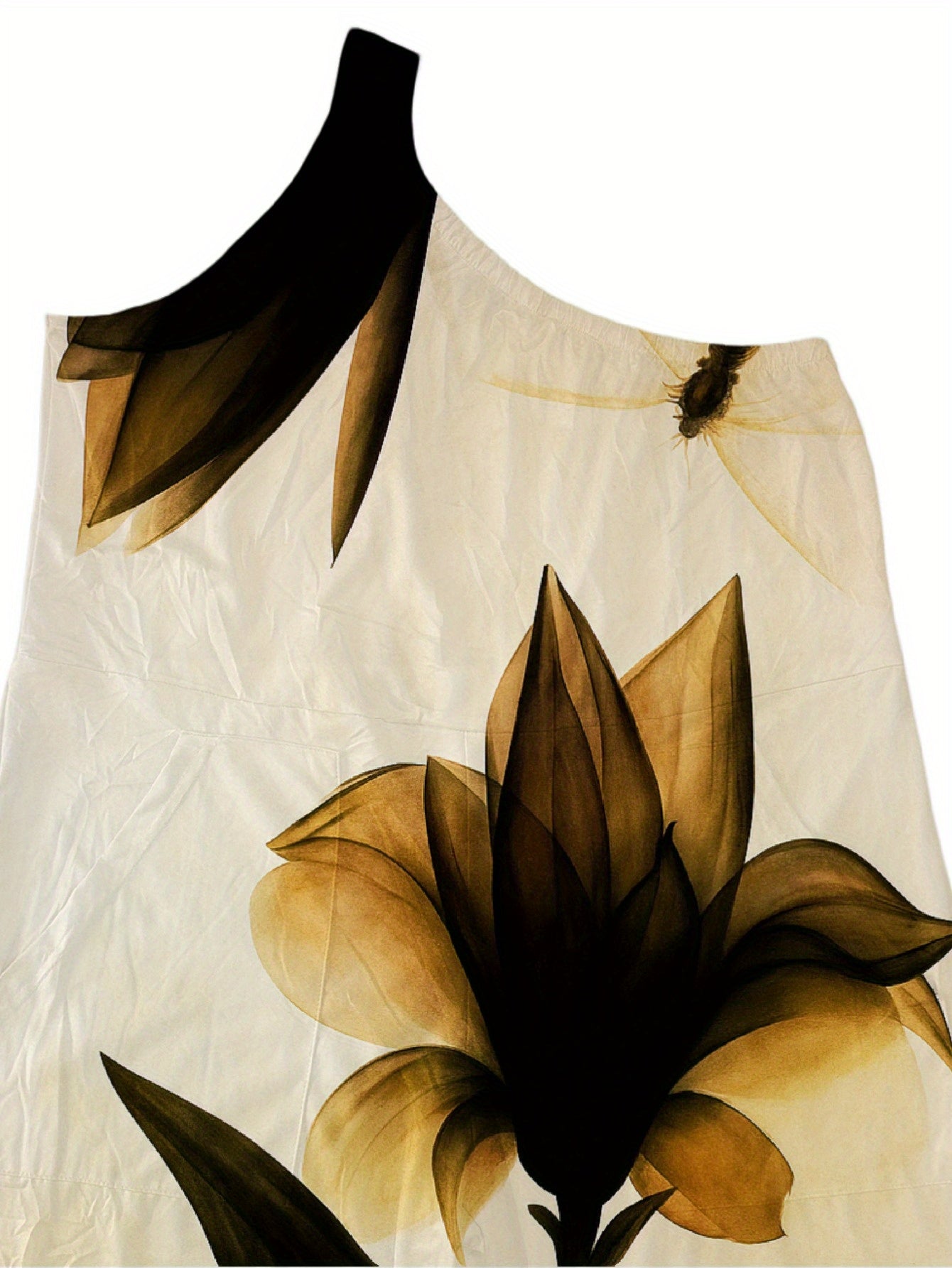 Elegant One-Shoulder Jumpsuit with Abstract Floral Pattern - Beige & Black, Asymmetrical Neckline, Flowy Design, Perfect for Formal Events, Summer Style, Adult Women'S Fashion, Elegant Attire | Asymmetrical Neckline | Flowy F