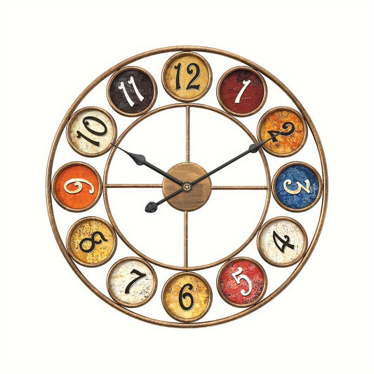 23.4-inch Vintage European Style Silent Metal Colorful Round Wall Clock for Living Room and Patio, Battery Operated (AA Battery Not Included)