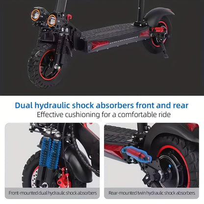 UNQYX Adult Folding Electric Scooter, Max Load 300 Lbs, High-power Motor, 48V 15Ah Battery, Range Of 28 Miles, Comfortable Seat, Capable Of Climbs 30-degree Inclines, 10-inch Off-road Tires And Dual Braking System, Portable C