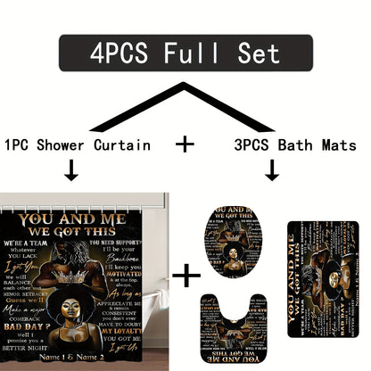 4pcs Shower Curtain Bathroom Sets, Fashion Shower Curtain Sets with Rug, Abstract Modern Shower Curtain Set, with 12 Hook, Bath Mat, U-shaped Bath Mat And Toilet Seat Cover, Bathroom Home Decor And Accessories