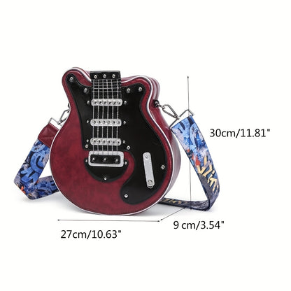 Creative Guitar-Shaped Crossbody Bag - High-Quality with Adjustable & Detachable Strap (35.4"-62.2"), Zipper Closure, Spacious Compartment & Hidden Pockets - Retro Unisex Design for Daily Use, Concerts, Travel - Olive/Red/Blu