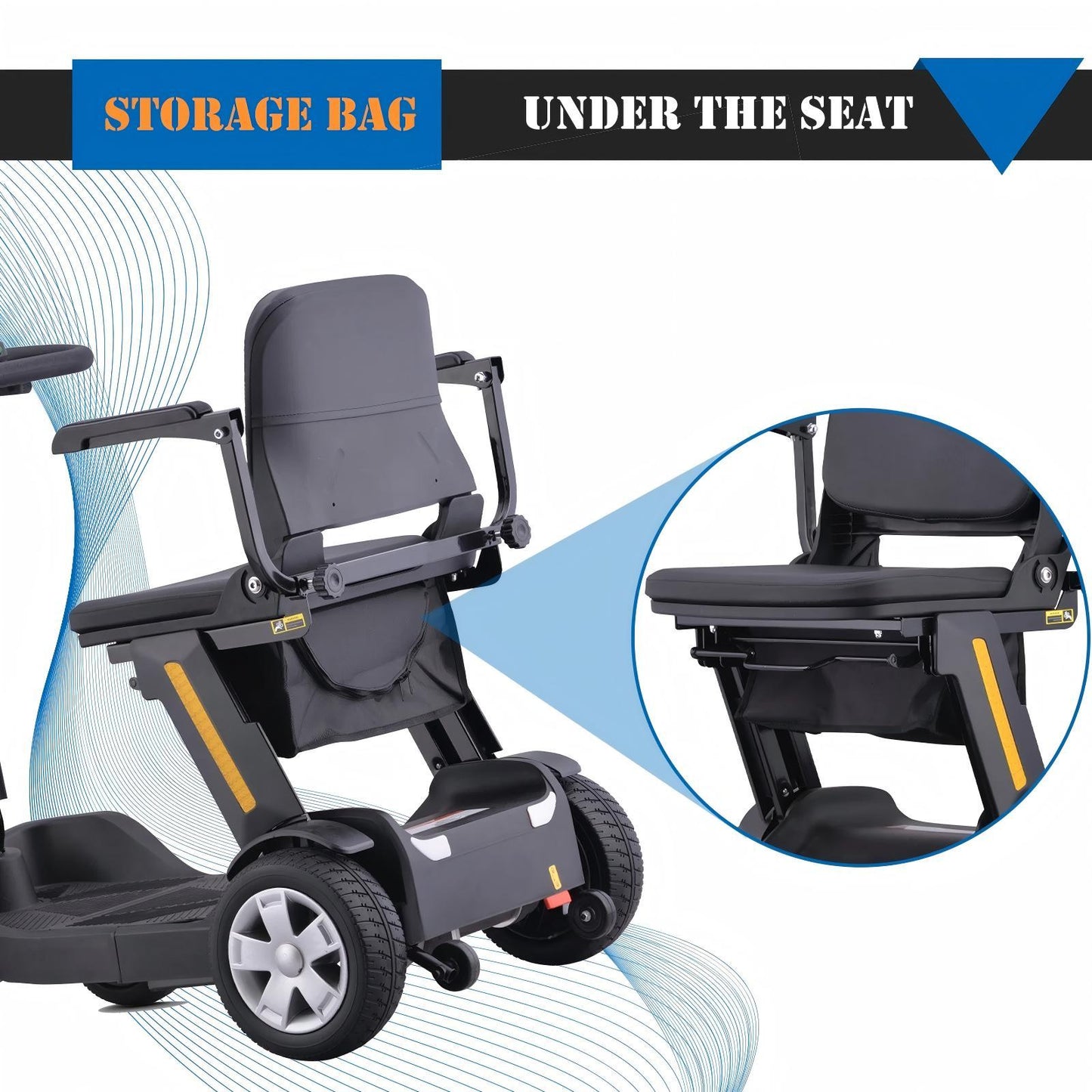 Foldable Mobility Scooter for Adults & Senior, 4 Wheels Powered Device for Travel, Lightweight and Portable, with LED Strip Light, Storage Bag, Charger Included, No Assemble Required