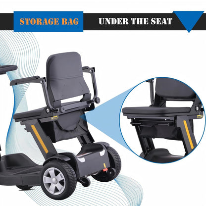 Foldable Mobility Scooter for Adults & Senior, 4 Wheels Powered Device for Travel, Lightweight and Portable, with LED Strip Light, Storage Bag, Charger Included, No Assemble Required