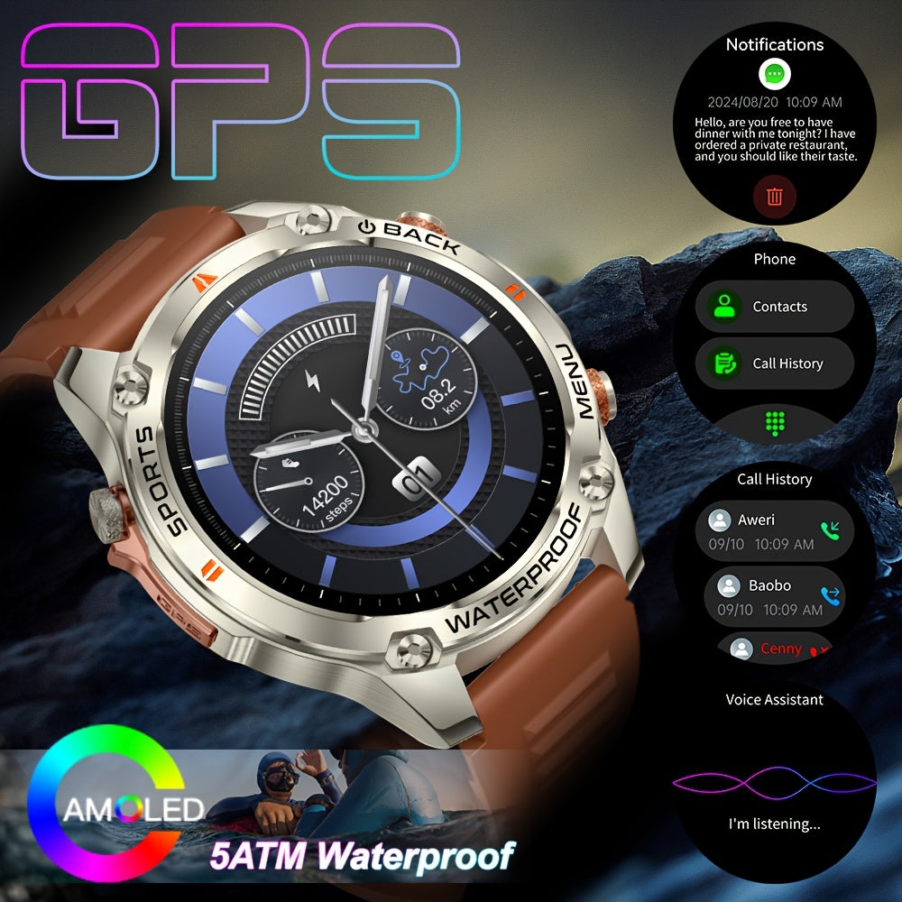GPS smart watch for all kinds of outdoor sports, ultra-clear AMOLED screen, alloy frame, with compass, barometer, 5ATM High Quality, HD call, information push, health monitoring, 100 sports tracking, compatible with Android a