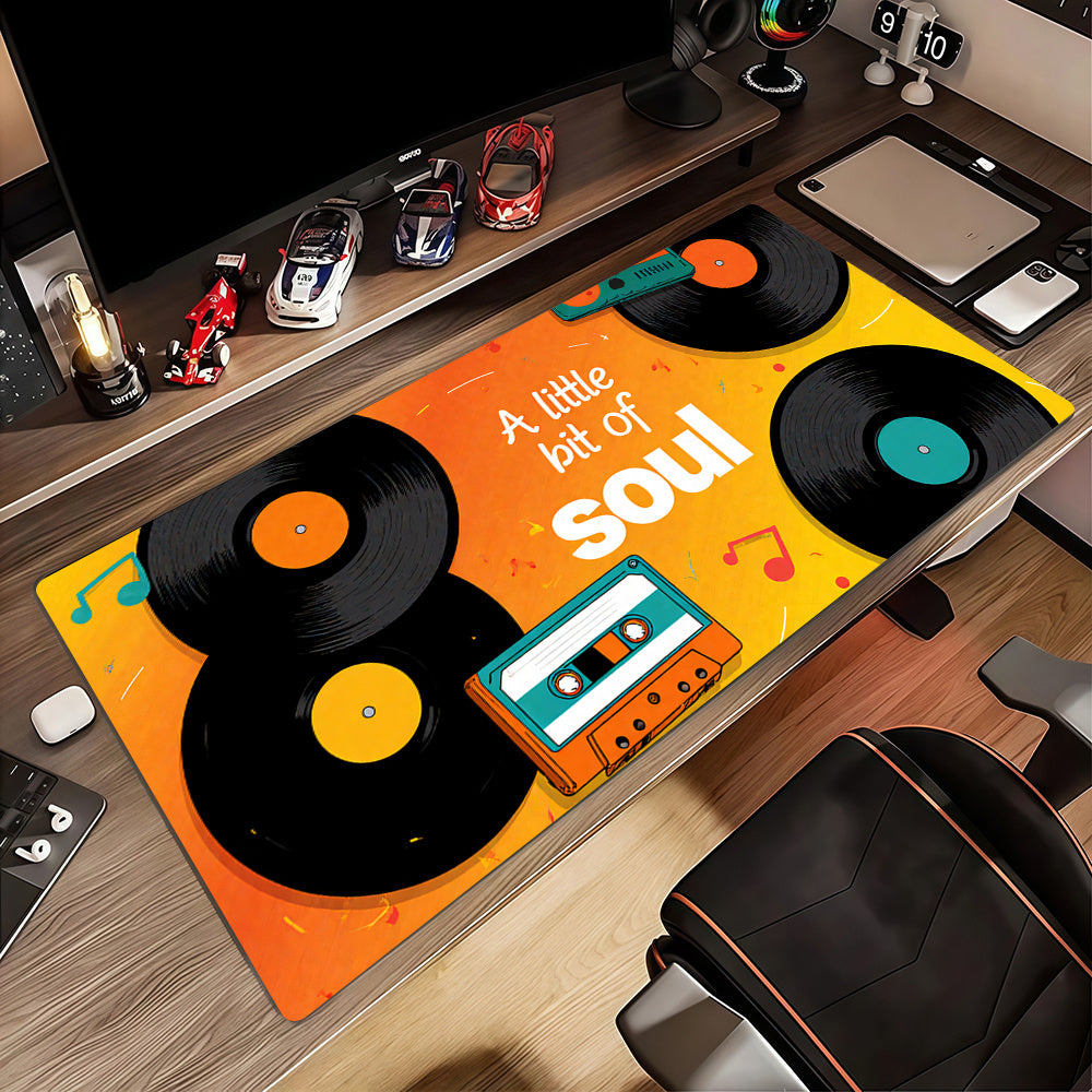 1pc Large Retro Vinyl Record Gaming Mouse Pad & Desk Mat - Soul Music Theme with "A Little Bit of Soul" Text, Vinyl & Cassette Design, Non-Slip Rubber Base, Smooth Surface for PC/Laptop, Ideal Gift for DJs, Musicians, Gamers