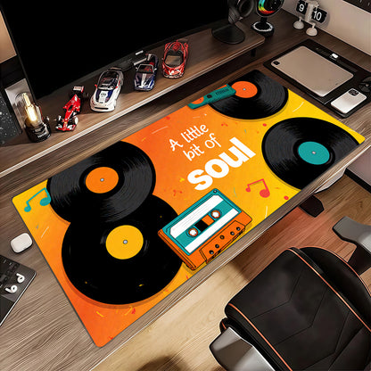 1pc Large Retro Vinyl Record Gaming Mouse Pad & Desk Mat - Soul Music Theme with "A Little Bit of Soul" Text, Vinyl & Cassette Design, Non-Slip Rubber Base, Smooth Surface for PC/Laptop, Ideal Gift for DJs, Musicians, Gamers