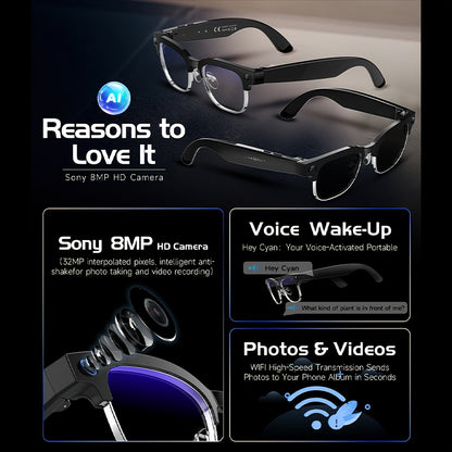 Brand New Design - New Arrival - Stylish Glasses With Smart Camera | Wireless Calling And Music Playback | Real-time Multi-language Translation | HD Video Recording | UV Protection | Lightweight, Hands-free Design - Perfect F