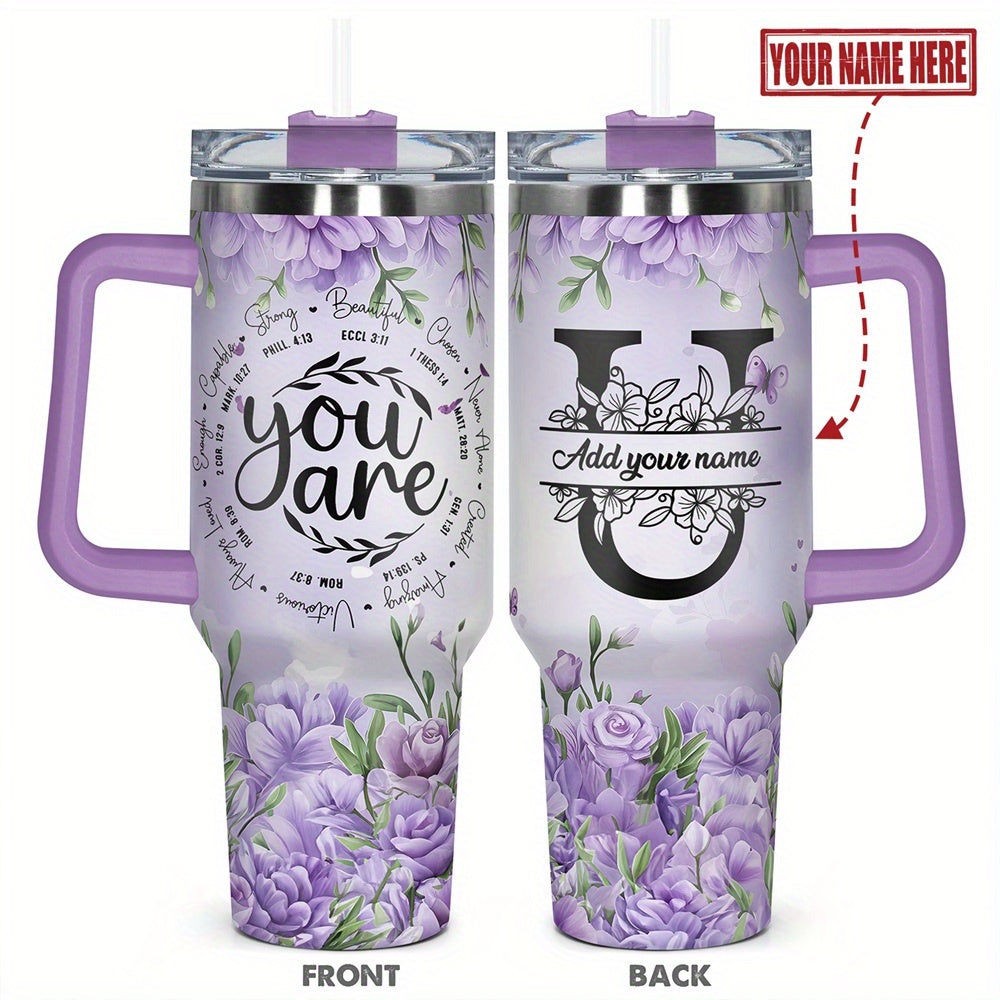 1pc Personalized Name & Motivational Quote Tumbler 40oz with Lid - Custom Stainless Steel Cup, Insulated for Hot/ Drinks, Custom Name/Date/Message Gift for /Men, Birthdays, Christmas, Valentines, Teachers, Coworkers