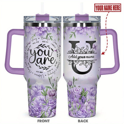 1pc Personalized Name & Motivational Quote Tumbler 40oz with Lid - Custom Stainless Steel Cup, Insulated for Hot/ Drinks, Custom Name/Date/Message Gift for /Men, Birthdays, Christmas, Valentines, Teachers, Coworkers