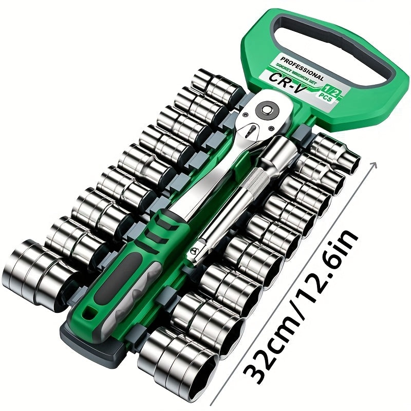 30/22/13-piece Professional Chrome Vanadium Steel Forged 72-tooth Ratchet Wrench And Sleeve Set (including Storage Rack) - Multi-specification, Full Size - Suitable For Automobile Engine, Motorcycle And Bicycle Repair And Mai