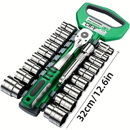 30/22/13-piece Professional Chrome Vanadium Steel Forged 72-tooth Ratchet Wrench And Sleeve Set (including Storage Rack) - Multi-specification, Full Size - Suitable For Automobile Engine, Motorcycle And Bicycle Repair And Mai