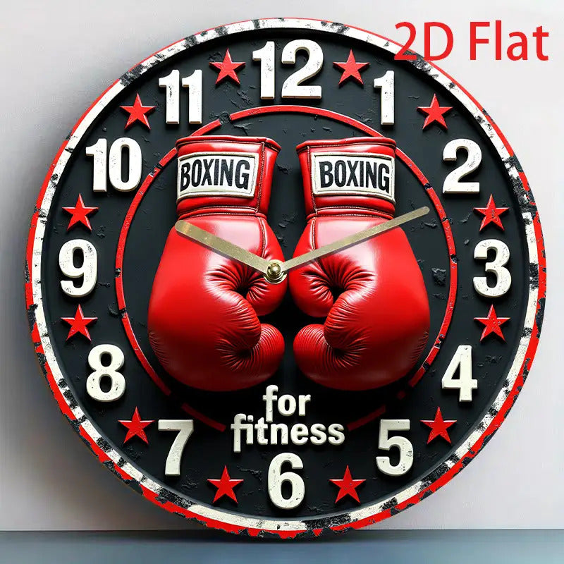 1pc Boxing Theme 2D Flat Silent Wall Clock with Red Glove Design - Quartz Imitation, Perfect for Fitness and Sports Enthusiasts, Living Room, Bedroom or Office Decoration, Bedroom Wall Clock Boxing themed decoration Durable w