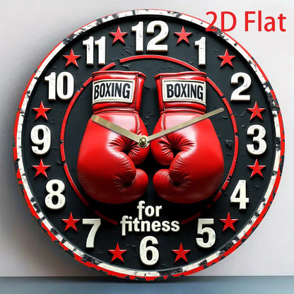 1pc Boxing Theme 2D Flat Silent Wall Clock with Red Glove Design - Quartz Imitation, Perfect for Fitness and Sports Enthusiasts, Living Room, Bedroom or Office Decoration, Bedroom Wall Clock Boxing themed decoration Durable w