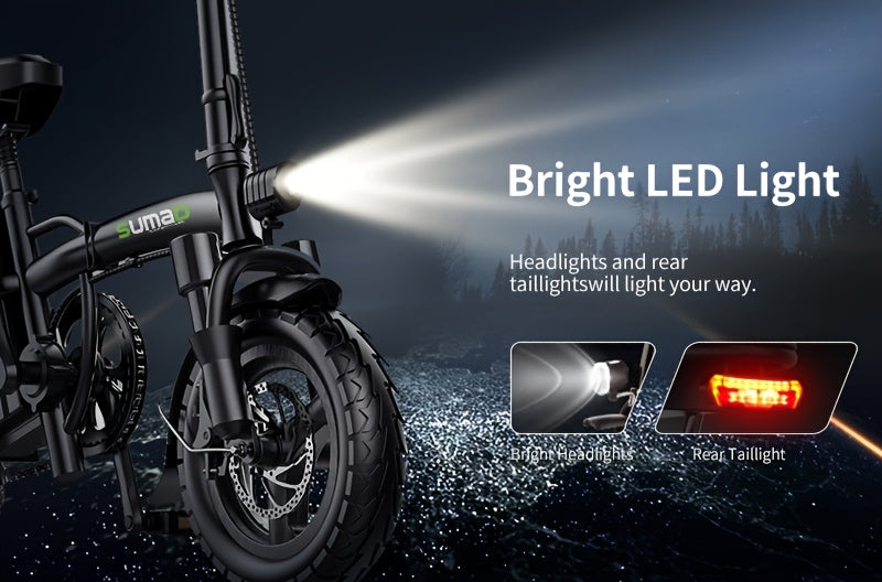 740W Electric Bike, 45 Miles Of Range, 14-inch Folding Electric Bike, Suitable for Teenagers And Adults, 20 Miles Of Speed, Removable Battery, Double Disc Brakes, Front And Rear Suspension, Suitable for Urban Travel, Shopping
